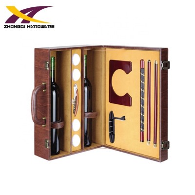 Bar series leather case for 2 bottles corkscrew wine opener set