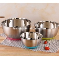 New Stainless steel mixing bowl with color Non-slip silicone base with Pouring Lip