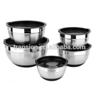 stainless steel 5pcs mixing bowl set with black silicone base with black Lid